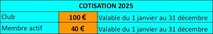 Tarifs des adhésions et licences